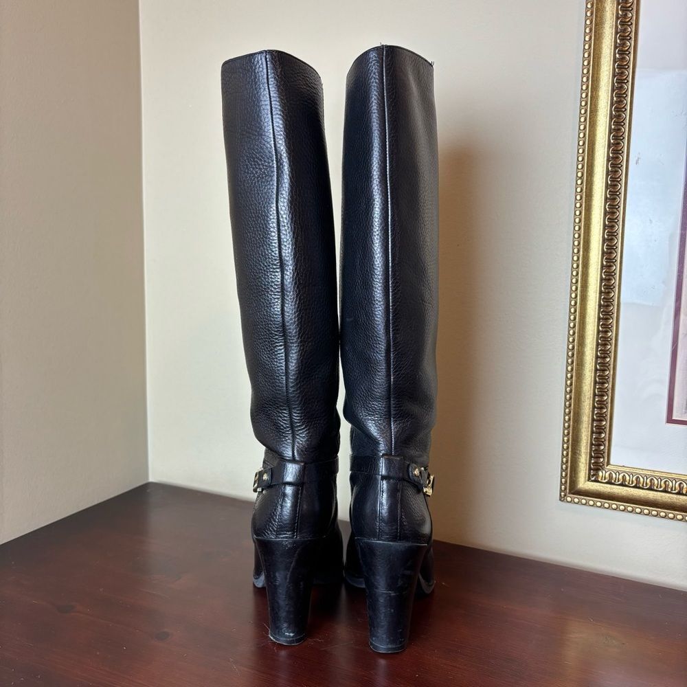 Kate Spade Montreal Black Leather Chain Link Tall 4" Heeled Boots Size 10 - Picture 6 of 15